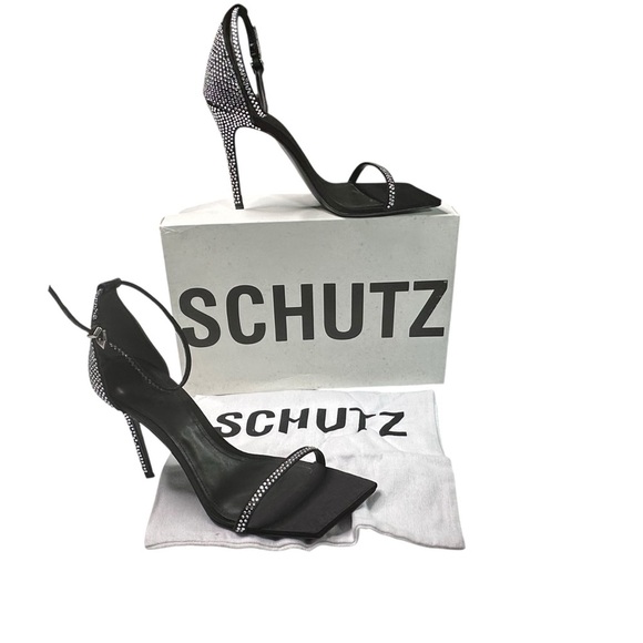 SCHUTZ Black Jenna Glam Rhinestone Heels Size 8 NWT - Picture 2 of 11